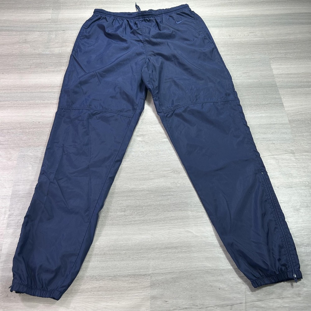 VINTAGE Nike Track Pants Mens Large Blue Nylon Warm Up Zip Ankle Athletic 90s